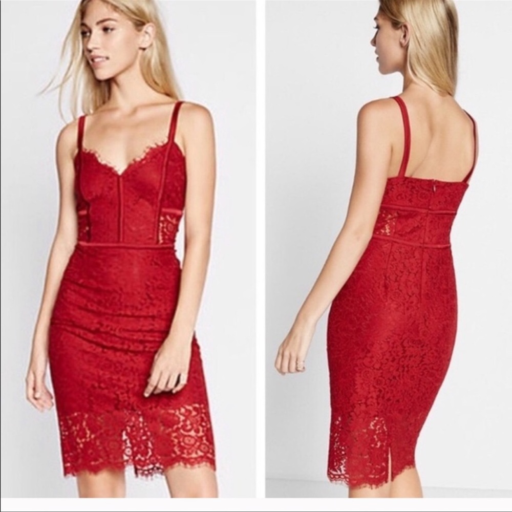 NWT Red Hot Romance Express Lace Midi Dress Size 0 red valentine - Picture 3 of 12